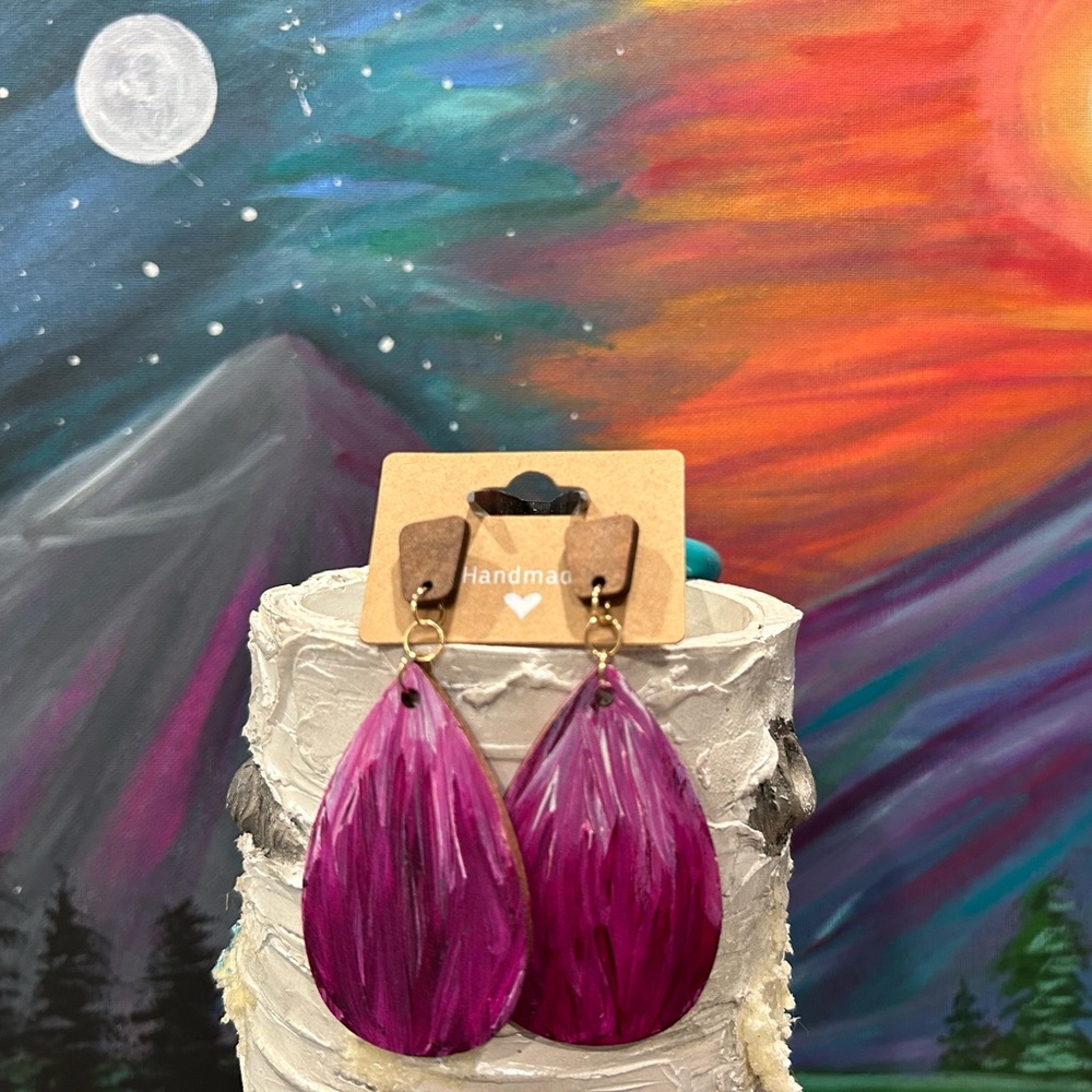 Handmade Purple Teardrop Earrings